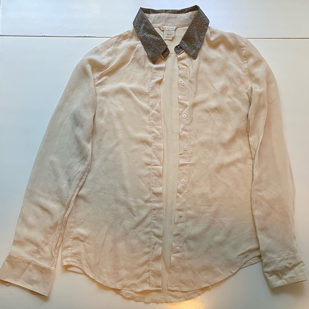 Club Monaco Cream Blouse with Gold Collar